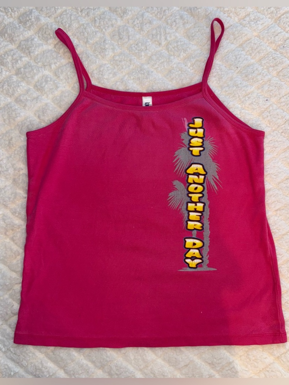 Pink Graphic Palm Tree Spaghetti Strap Tank - "Just Another Day in Paradise"